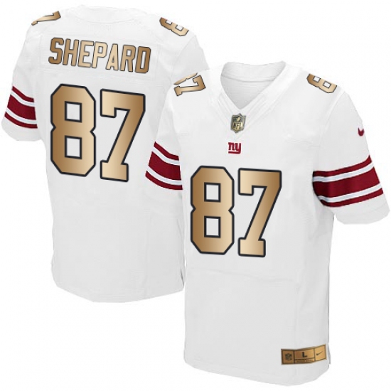 Men's Nike New York Giants #87 Sterling Shepard Elite White/Gold NFL Jersey - Ujersey
