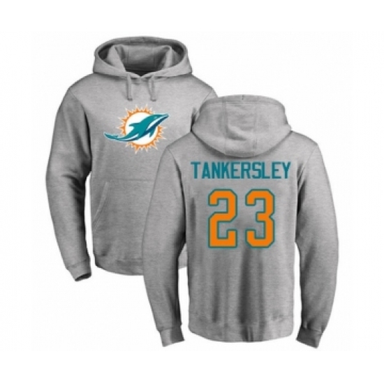 Football Miami Dolphins #23 Cordrea Tankersley Ash Name & Number Logo Pullover Hoodie - Ujersey