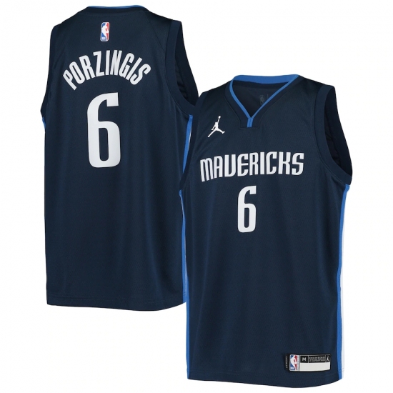 Youth Dallas Mavericks #6 Kristaps Porzingis Jordan Brand Navy 2020-21 Swingman Player Jersey