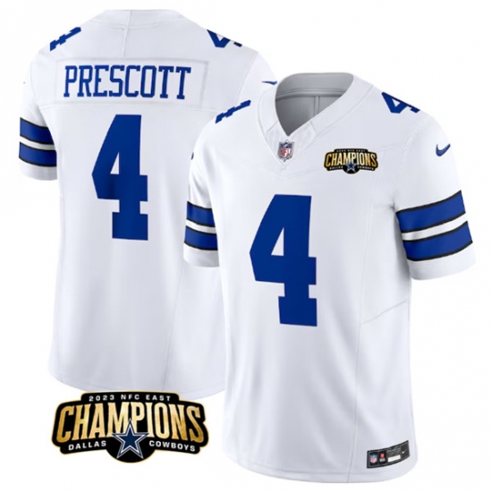Men's Dallas Cowboys #4 Dak Prescott White 2023 F.U.S.E. NFC East Champions Football Stitched Jersey - Ujersey