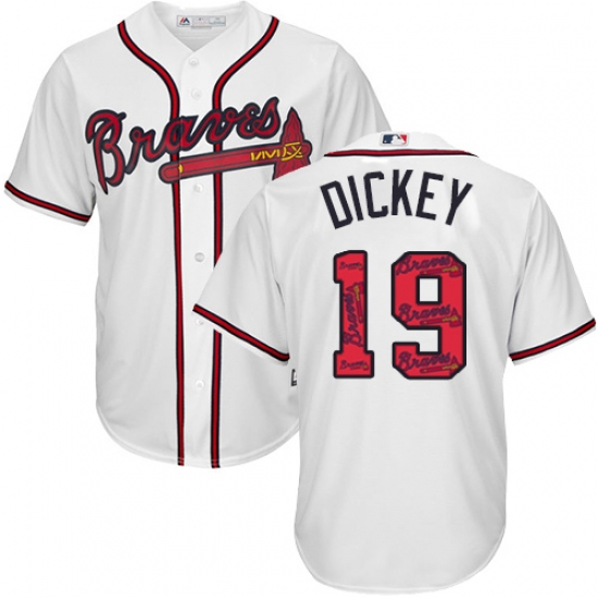 Men's Majestic Atlanta Braves #19 R.A. Dickey Authentic White Team Logo Fashion Cool Base MLB Jersey - Ujersey