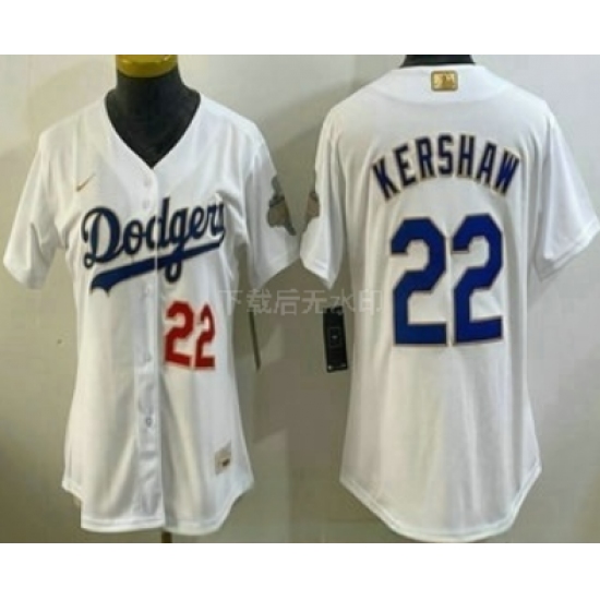 Women's Los Angeles Dodgers #22 Clayton Kershaw White 2026 Gold Collection Stadium Jersey - Ujersey
