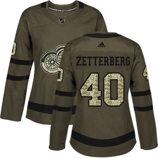 Women's Adidas Detroit Red Wings #40 Henrik Zetterberg Authentic Green Salute to Service NHL Jersey - Ujersey