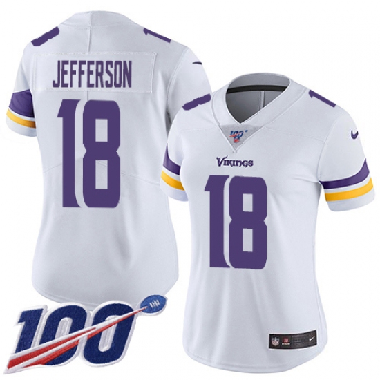 Women's Minnesota Vikings #18 Justin Jefferson White Stitched NFL 100th Season Vapor Untouchable Limited Jersey - Ujersey