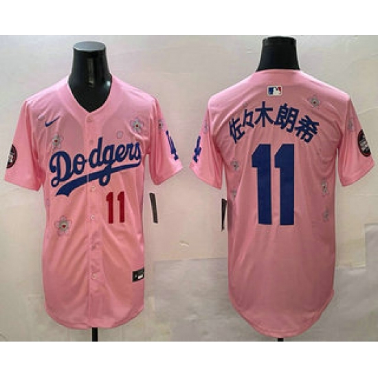 Men's Los Angeles Dodgers #11 Roki Sasaki Pink Japanese 2025 Tokyo Series Limited Jersey - Ujersey