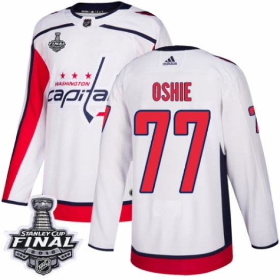 Men's Adidas Washington Capitals #77 T.J. Oshie Authentic White Away 2018 Stanley Cup Final NHL Jersey - Ujersey