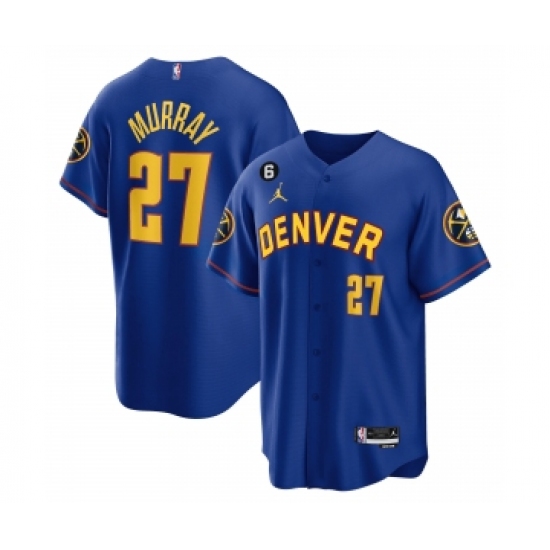 Men's Denver Nuggets #27 Jamal Murray Blue With No.6 Cool Base Stitched Jersey - Ujersey