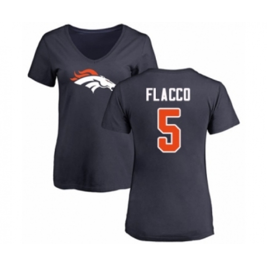 Football Women's Denver Broncos #5 Joe Flacco Navy Blue Name & Number Logo T-Shirt - Ujersey