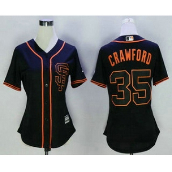 Women's San Francisco Giants #35 Brandon Crawford Black SF Cool Base Baseball Jersey - Ujersey