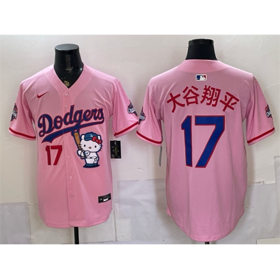 Men's Los Angeles Dodgers #17 大谷翔平 Pink Hello Kitty Night 2025 World Series Champions Stitched Baseball Jersey