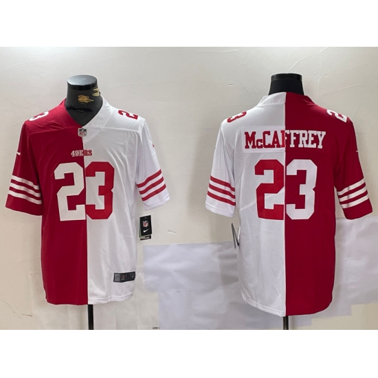 Men's San Francisco 49ers #23 Christian McCaffrey Red White Split Vapor Limited Stitched Jersey - Ujersey