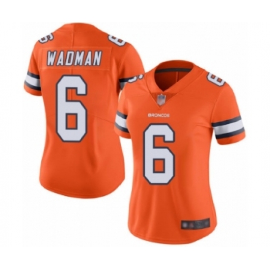 Women's Denver Broncos #6 Colby Wadman Limited Orange Rush Vapor Untouchable Football Jersey - Ujersey
