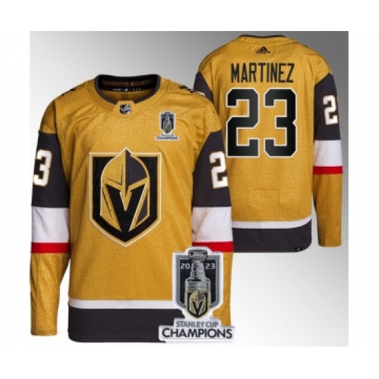 Men's Vegas Golden Knights #23 Alec Martinez Gold 2023 Stanley Cup Champions Stitched Jersey