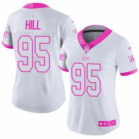 Women's Nike New York Giants #95 B.J. Hill Limited White/Pink Rush Fashion NFL Jersey - Ujersey