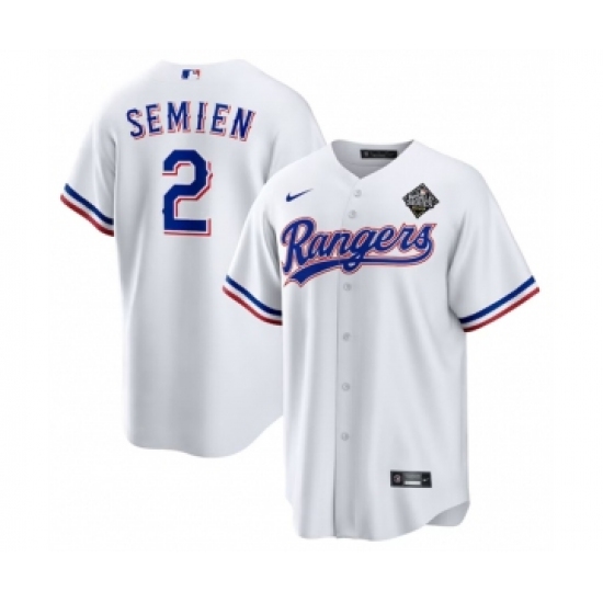 Men's Texas Rangers #2 Marcus Semien 2023 White World Series Stitched Baseball Jersey - Ujersey