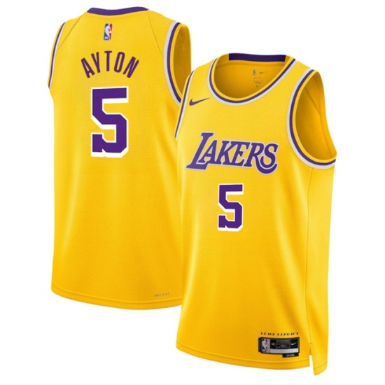 Men's Los Angeles Lakers #5 Deandre Ayton Yellow Icon Edition Stitched Basketball Jersey - Ujersey