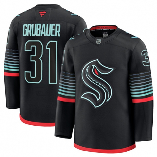 Men's Seattle Kraken #31 Philipp Grubauer Black Alternate Stitched Hockey Jersey - Ujersey