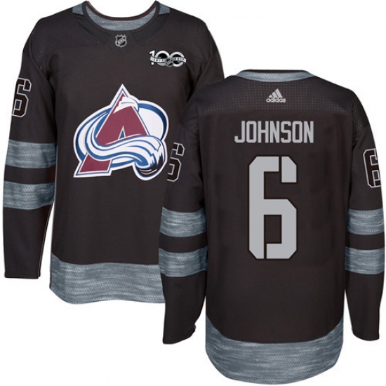 Men's Adidas Colorado Avalanche #6 Erik Johnson Premier Black 1917-2017 100th Anniversary NHL Jersey