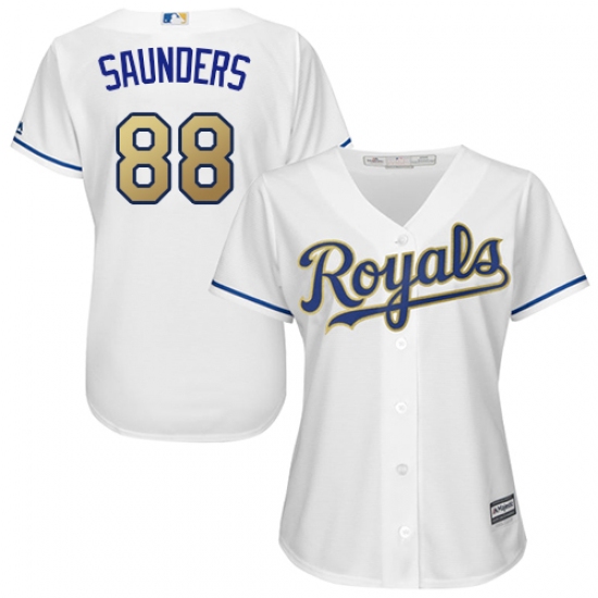 Women's Majestic Kansas City Royals #88 Michael Saunders Replica White Home Cool Base MLB Jersey - Ujersey