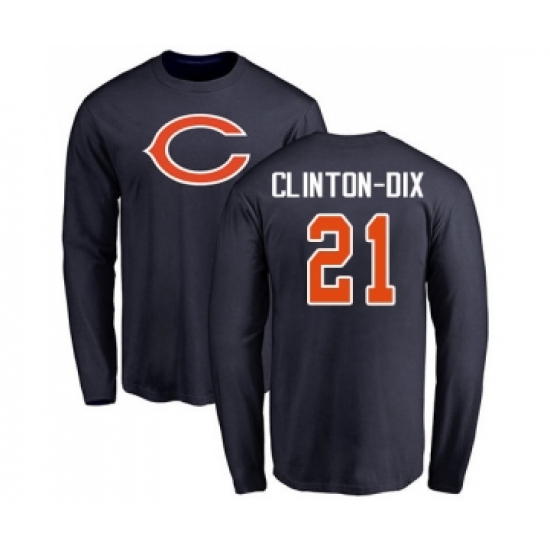 Football Chicago Bears #21 Ha Clinton-Dix Navy Blue Name & Number Logo Long Sleeve T-Shirt - Ujersey