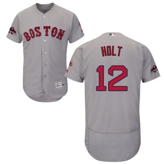 Men's Majestic Boston Red Sox #12 Brock Holt Grey Road Flex Base Authentic Collection 2018 World Series Champions MLB Jersey - Ujersey