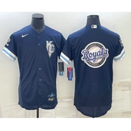 Men's Kansas City Royals Big Logo 2022 Navy Blue City Connect Flex Base Stitched Jerseys - Ujersey