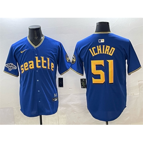 Men's Seattle Mariners #51 Ichiro Suzuki Royal With 2025 AL West Division Champions Limited Stitched jersey - Ujersey