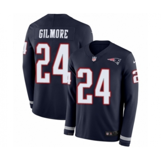 Youth Nike New England Patriots #24 Stephon Gilmore Limited Navy Blue Therma Long Sleeve NFL Jersey - Ujersey