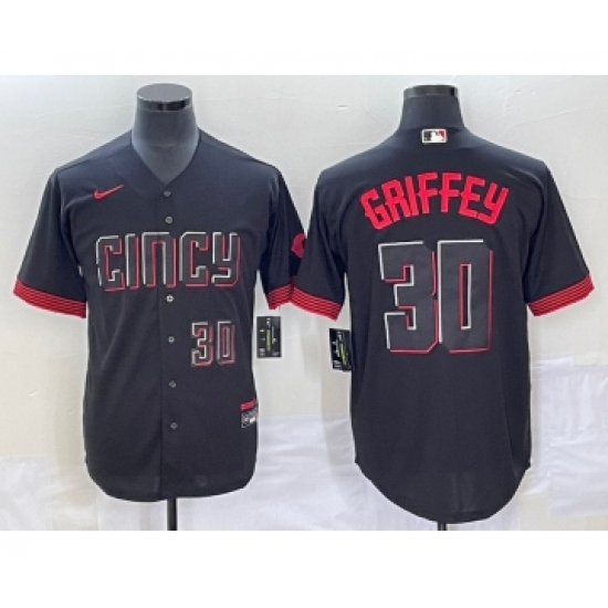 Men's Cincinnati Reds #30 Ken Griffey Jr Number Black 2023 City Connect Cool Base Stitched Jersey2 - Ujersey