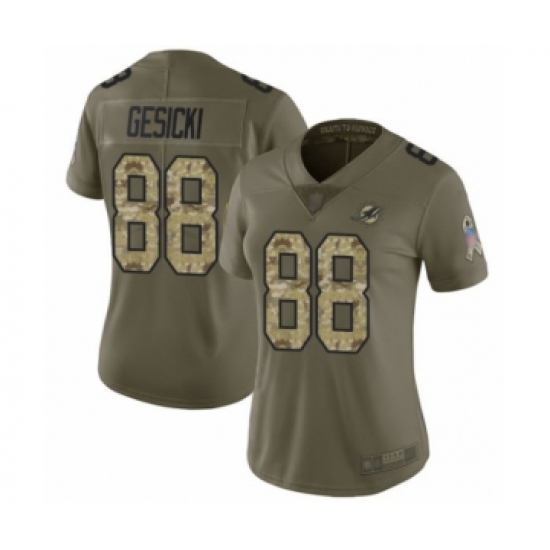 Women's Miami Dolphins #88 Mike Gesicki Limited Olive Camo 2017 Salute to Service Football Jersey - Ujersey