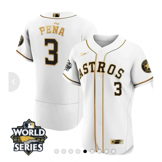 Men's Houston Astros #3 Jeremy Pena Number White 2022 World Series patches Jersey - Ujersey