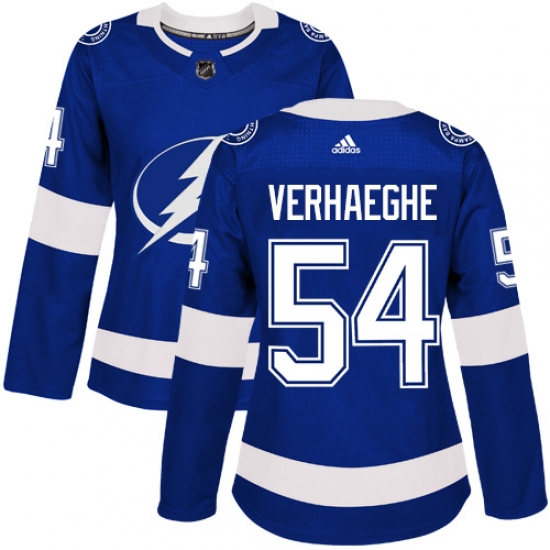 Women's Adidas Tampa Bay Lightning #54 Carter Verhaeghe Authentic Royal Blue Home NHL Jersey - Ujersey