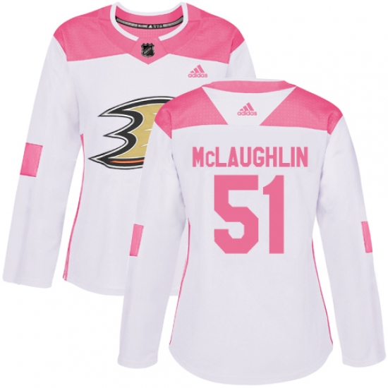 Women's Adidas Anaheim Ducks #51 Blake McLaughlin Authentic White Pink Fashion NHL Jersey - Ujersey