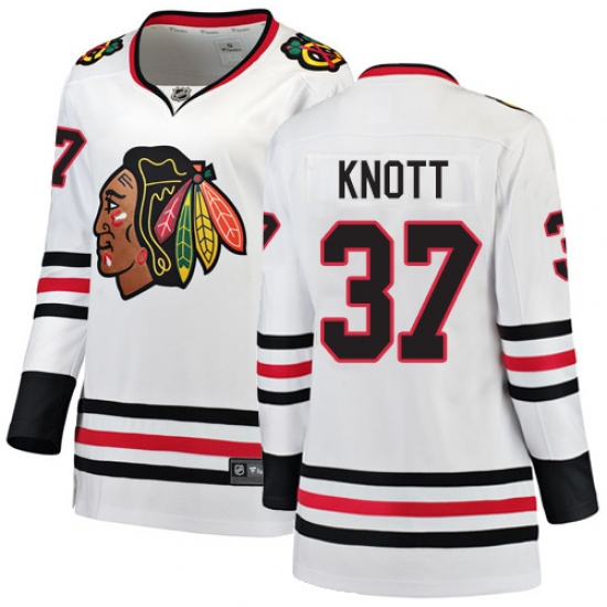 Women's Chicago Blackhawks #37 Graham Knott Authentic White Away Fanatics Branded Breakaway NHL Jersey - Ujersey