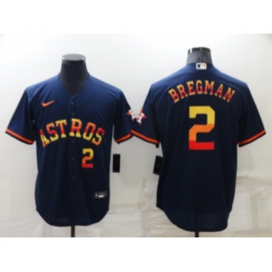 Men's Houston Astros #2 Alex Bregman Number Navy Blue Rainbow Stitched MLB Cool Base Nike Jersey - Ujersey