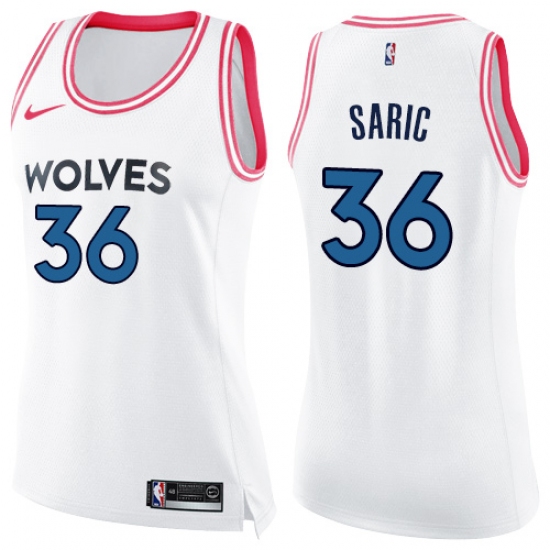 Women's Nike Minnesota Timberwolves #36 Dario Saric Swingman White Pink Fashion NBA Jersey - Ujersey