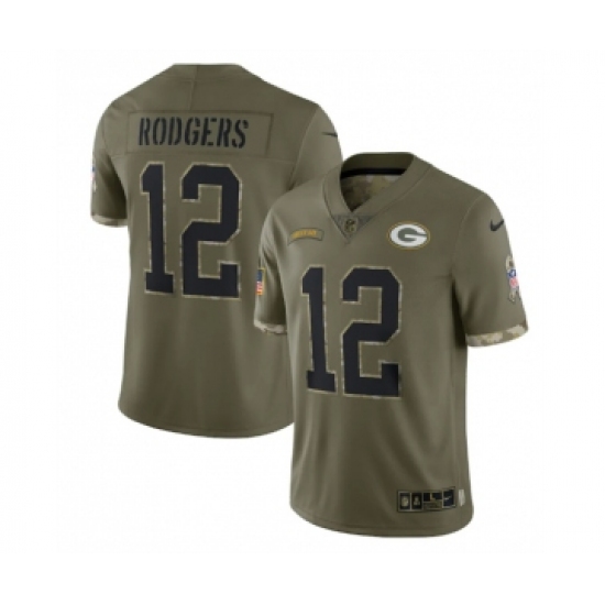 Men's Green Bay Packers #12 Aaron Rodgers 2022 Olive Salute To Service Limited Stitched Jersey - Ujersey