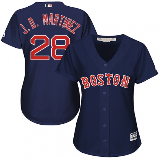 Women's Majestic Boston Red Sox #28 J. D. Martinez Replica Navy Blue Alternate Road MLB Jersey