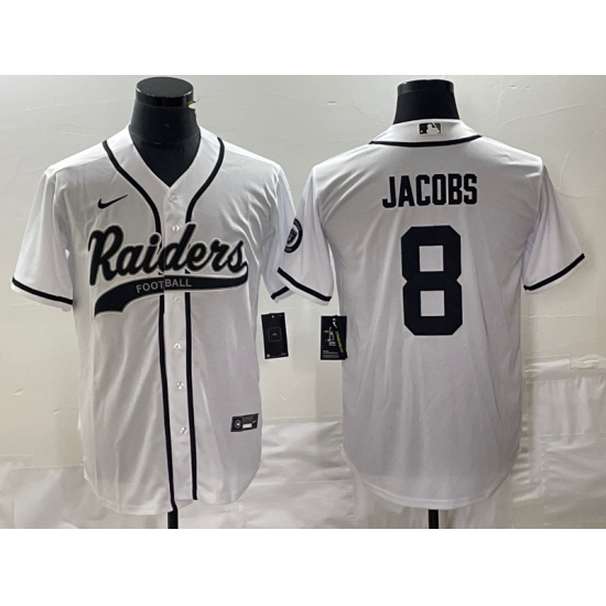 Men's Nike Las Vegas Raiders #8 Josh Jacobs White Cool Base Stitched Baseball Jersey - Ujersey