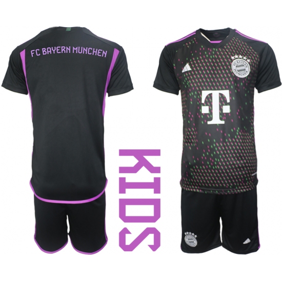 kids Bayern Munich Blank 2023-24 Black Away Soccer Jersey