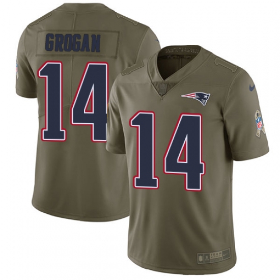 Men's Nike New England Patriots #14 Steve Grogan Limited Olive 2017 Salute to Service NFL Jersey - Ujersey