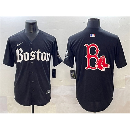 Men's Boston Red Sox Team Big Logo Black Gothic Vapor Limited Stitched Baseball Jersey - Ujersey