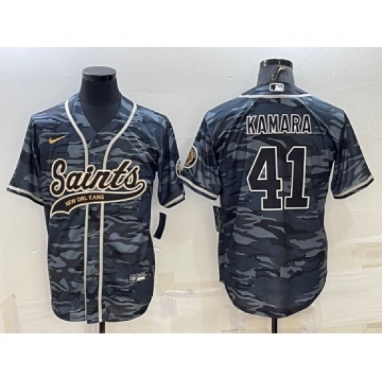 Men's New Orleans Saints #41 Alvin Kamara Grey Camo With Patch Cool Base Stitched Baseball Jersey - Ujersey