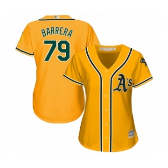 Women's Oakland Athletics #79 Luis Barrera Authentic Gold Alternate 2 Cool Base Baseball Player Jersey