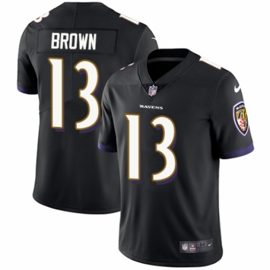 Men's Nike Baltimore Ravens #13 John Brown Black Alternate Vapor Untouchable Limited Player NFL Jersey - Ujersey
