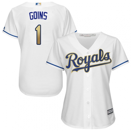 Women's Majestic Kansas City Royals #1 Ryan Goins Replica White Home Cool Base MLB Jersey - Ujersey