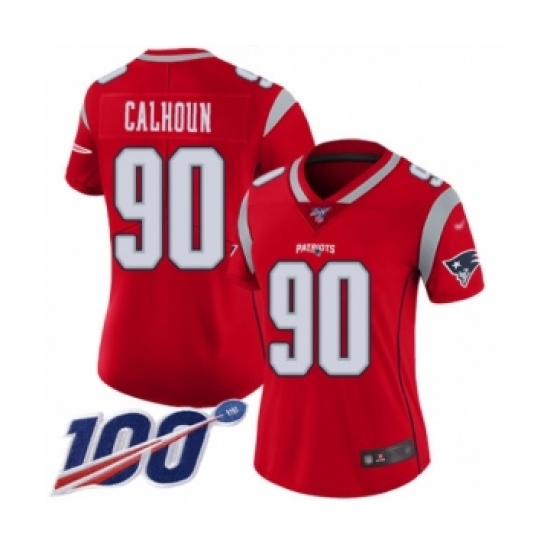 Women's New England Patriots #90 Shilique Calhoun Limited Red Inverted Legend 100th Season Football Jersey - Ujersey