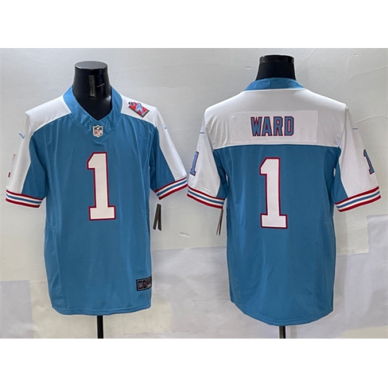 Men's Tennessee Titans #1 Cameron Ward Blue White 2025 Draft F.U.S.E. 1997 Throwback Vapor Limited Football Stitched Jersey - Ujersey