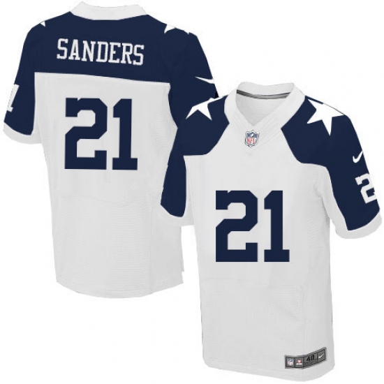 Men's Nike Dallas Cowboys #21 Deion Sanders Elite White Throwback Alternate NFL Jersey - Ujersey