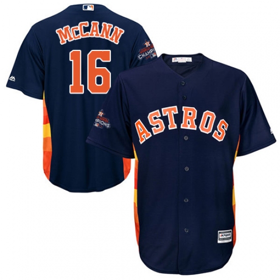 Men's Majestic Houston Astros #16 Brian McCann Replica Navy Blue Alternate 2017 World Series Champions Cool Base MLB Jersey - Ujersey